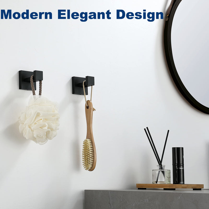 Towel Hooks for Bathrooms, Matte Black Towel Hook for Kitchen Bathroom, SUS304 Stainless Steel Coat Hook, Square Heavy Duty Holder Robe Hooks for Hanging Towels, Coats, sponges, Wall Mount, 4 Pack 2" 4Pack