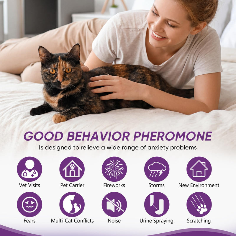 Cat Calming Pheromone Diffuser Kit, 2 Plug-Ins + 4 Refills (48ml Each),Long-Lasting Stress & Anxiety Relief, Reduces Fighting, Spraying & Scratching, Safe & Drug-Free Comfort for All Cats and Kittens Purple
