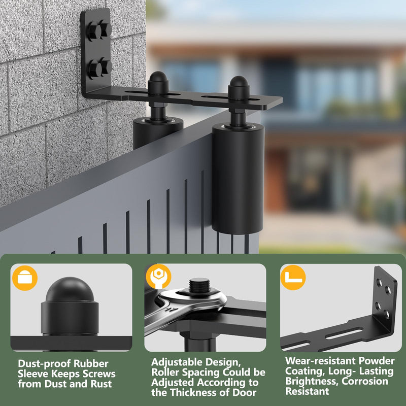 Adjustable Sliding Gate Roller Hardware Kit - Heavy Duty Steel Wall-Mount Bracket & Nylon Roller Guide for Rolling/Sliding Doors, Garage, Wood Gates (Black-2pcs, 4in) Black-2pcs