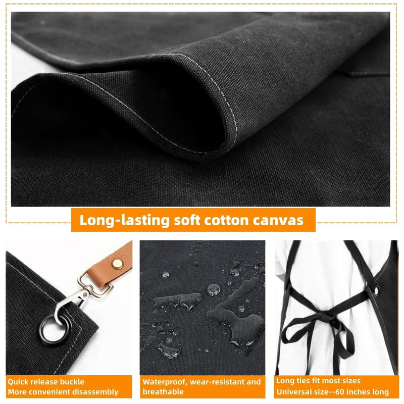 BLIRITEL Canvas Work Apron with Cross Back Straps, Chef Apron for Men Women, Adjustable Utility Apron for Kitchen,Workshop Black