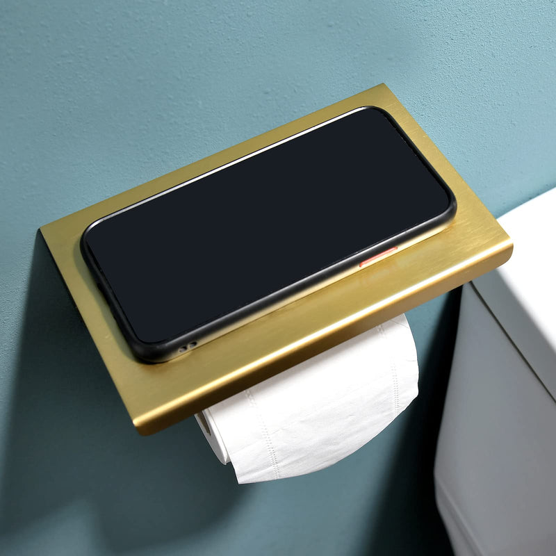 Toilet Paper Holder with Shelf Modern Bathroom Hardware Accessories, Multifunctional Gold Toilet Paper Holder,Stainless Steel Wall Mounting Brushed Gold