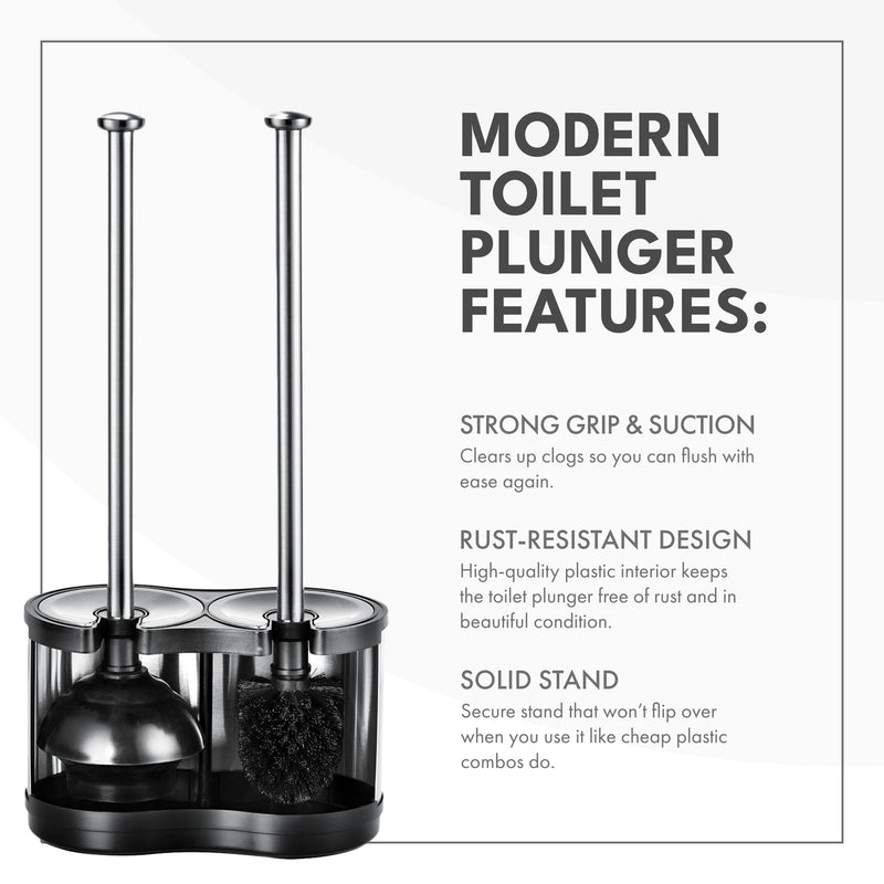 ToiletTree Products Modern Deluxe Freestanding Toilet Brush and Plunger Combo (Stainless Steel, Brush and Plunger Combo Set 4.5” x 9.75” x 18.5") 2.Combo