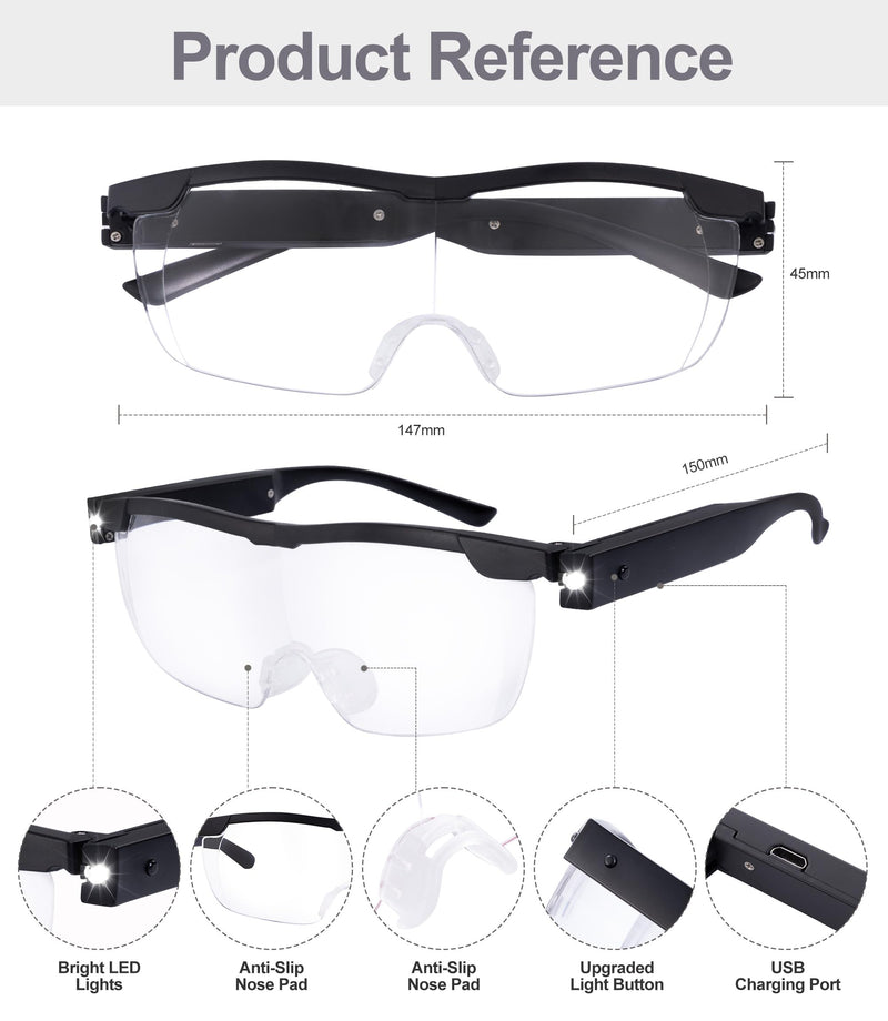 OKH 160% Bright LED Readers Glasses Lighted led Magnifying Eyewear Strong Magnifying Glasses with Light for Close Work Reading