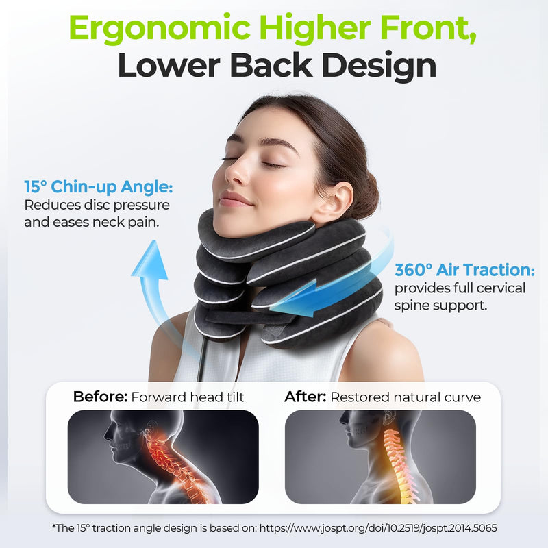 AUVON Ergonomic Cervical Neck Traction Device with Innovative Neck Decompression Design, Inflatable Neck Stretcher for Instant Neck Pain Relief, Neck Brace Pillow for Neck Support, Home Use