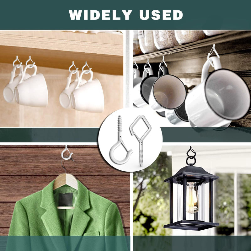 10Pack Screw in Hooks with Safety Buckle Design for Hanging String Lights, Plant, Heavy Duty Garden Lights, 2.2" (White) Diamond Hooks(WHT/ 2.2“/ 10PACK)