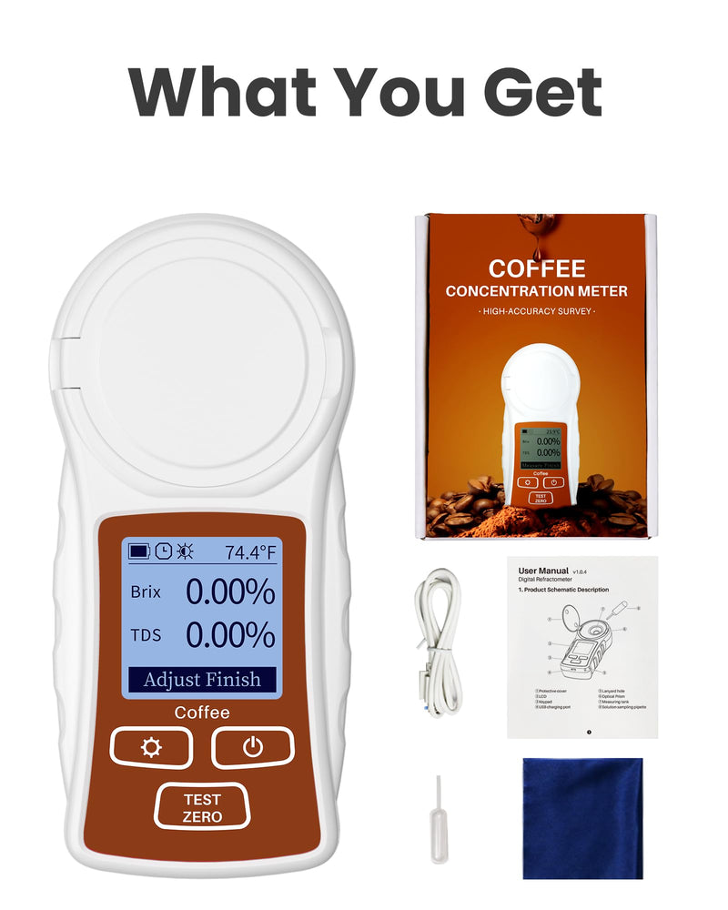 Professional Coffee Refractometer with ATC for Coffee Enthusiasts | Measure Coffee TDS & Brix, One-tap Calibration, Anti-Glare Interference, Rechargeable, Backlight, ℉/℃ Switch (0-22%, 0.2%) Brown