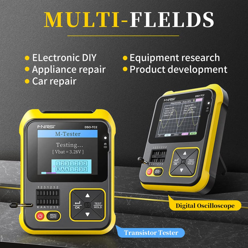 Oscilloscope Multimeter, Handheld Oscilloscope, 200kHz Bandwidth Portable Transistor Tester Digital 2 In 1 Testing Tool PWM Square Waves Output 2.4 Inch Color Display with Backlight