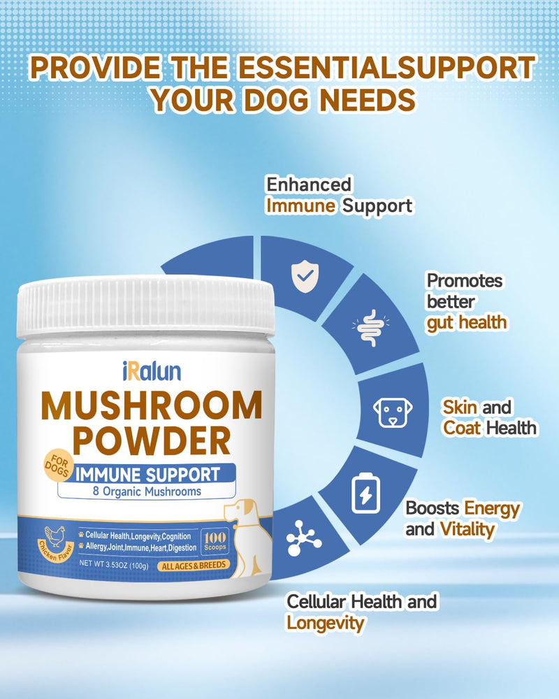 Daily Mushroom Wellness Duo: 18-in-1 Liquid Drops + 8-in-1 Powder for Dogs | Immune Support, Joint Health & Shiny Coat | Savory Chicken Flavor | All-Natural Formula for All Breeds & Ages