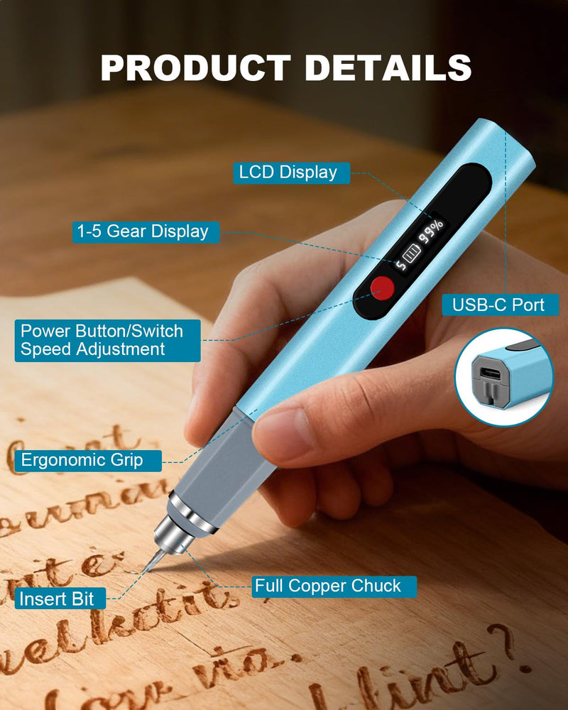 Engraving Pen, Upgrade 30000RPM Adjustable Engraver Pen Tool, Cordless Engraver Pen USB Rechargeable for Metal, Wood, Glass, Plastic & All Materials, Cool Christmas Gift Ideas, Craft Kits for Adults