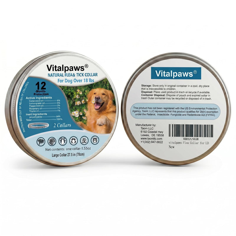 Flea and Tick Collar for Dogs 2 Pack - 12 Month Natural Flea and Tick Prevention for Dogs, Waterproof Dog Flea & Tick Control with Continuous Release, Adjustable Large Dog Collar