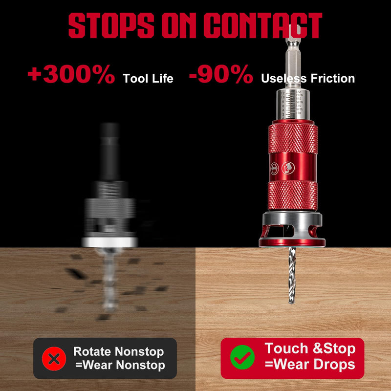 5 Pcs Countersink Drill Bit Set with Aluminum Alloy Depth Stop,Semi-Automatic HSS M2 Countersink Drill Bits 1/8 9/64" 5/32" Drill+3/8” 82° Counter-Bore,11/64" 3/16" Drill+ 1/2" 82° Counter Bore