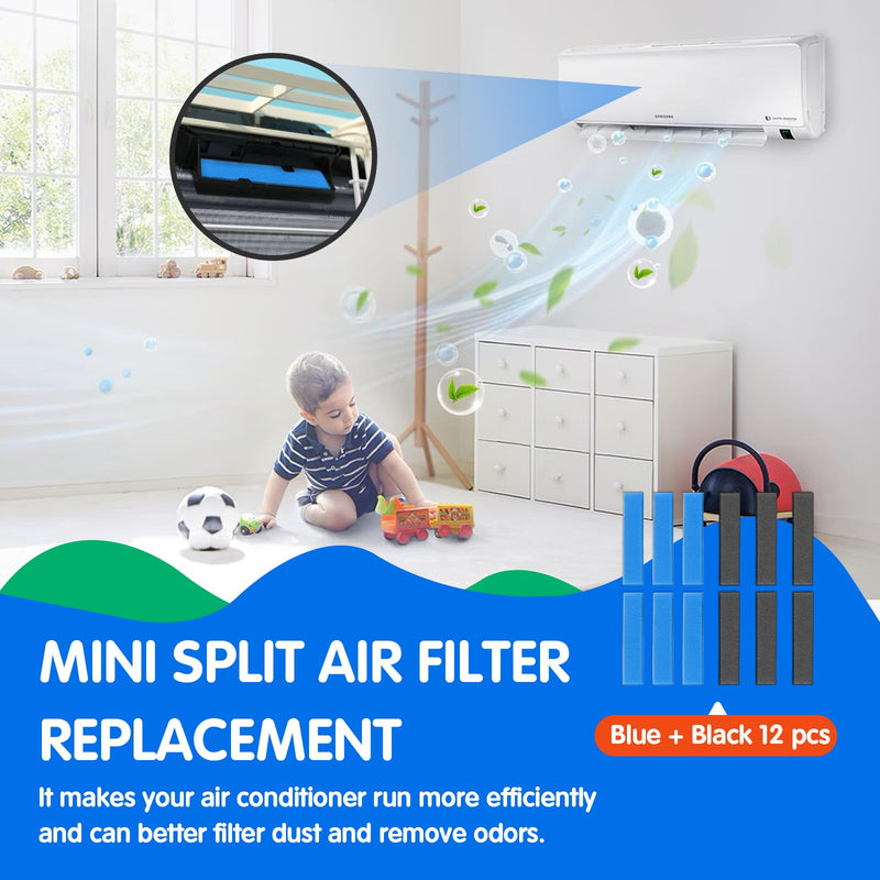 12 PCS Replacement Mini Split Air Filter Compatible with Mitsubishi Electric MAC-2300FT-E MAC-3000FT-E, 8.3 Inch, without Frames 12PCS