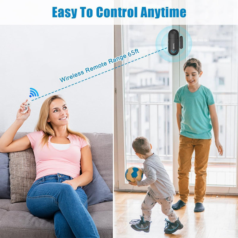 Pool Door Alarms for Home Security Loud, 0-120 Db Volume Ajustable with 4 Modes, Wireless Door Alarm with Remote for Kids Safety/Dementia Patients/Home/Pool (2 Sensor & 1 Remote) 1 Remote & 2 Sensor