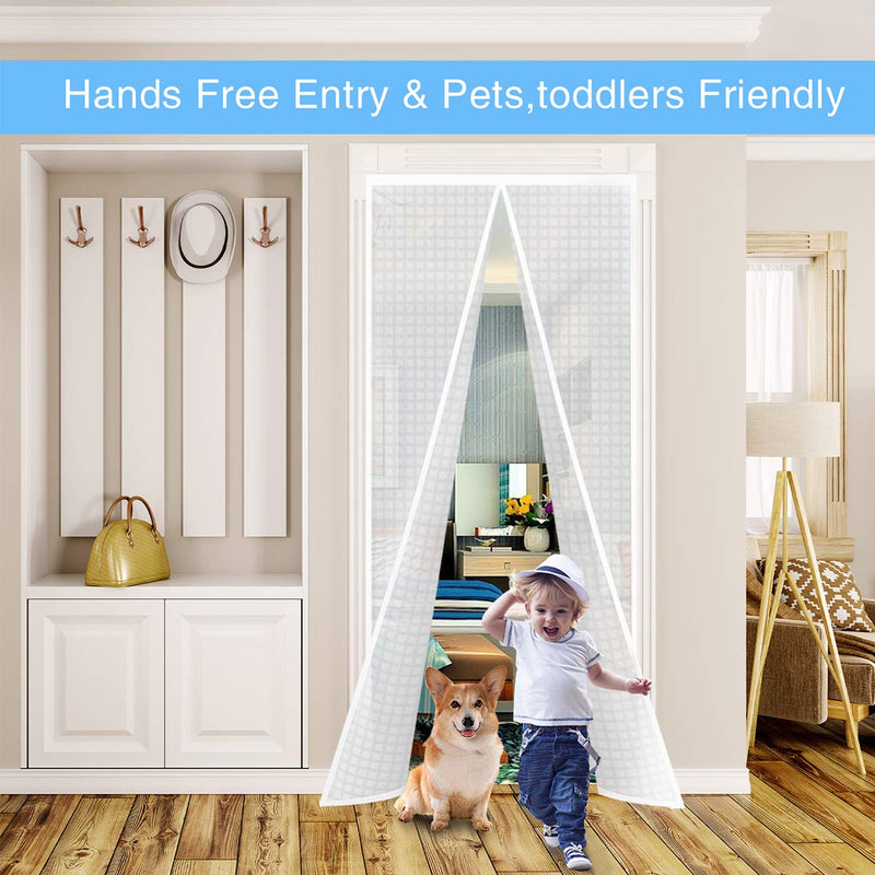 Insulated Curtain, Thermal Magnetic Self-Sealing EVA Screen Keep Cold Out, Auto Closer for Kitchen, Patio, Air Conditioner Room, Hands Free, Fits Doors up to 34" x 80", White Fit Door Size up to 34" x 80"