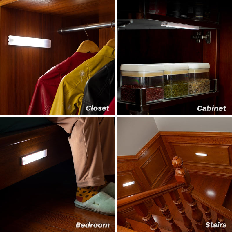 STAR-SPANGLED Under Cabinet Lighting Rechargeable, 8 inch Motion Sensor Lights Indoor Battery Operated, USB Stick on LED Magnetic Closet Light Wireless for Counter, Stairs, Kitchen, Cool White, 2 Pack