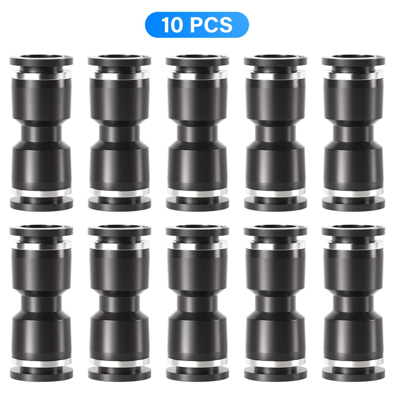 TAILONZ PNEUMATIC Black Straight 1/4 inch Tube OD Push to Connect Tube Fittings Push Lock PU-1/4 (Pack of 10) 1/4"OD
