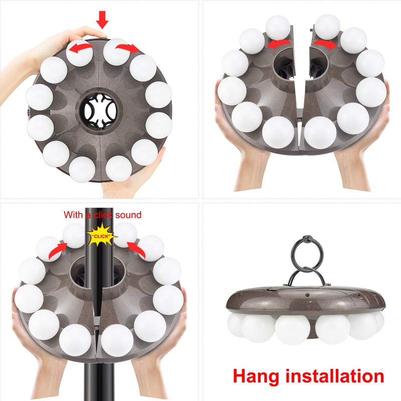 Patio Umbrella Light, 3xD Battery Operated Umbrella Pole Light with Remote 80Ft Through Wall, 12 Bulb 60 LEDs, 4 Modes, 12 Color Changing Outdoor Camping Light with Hanging Ring for Umbrella