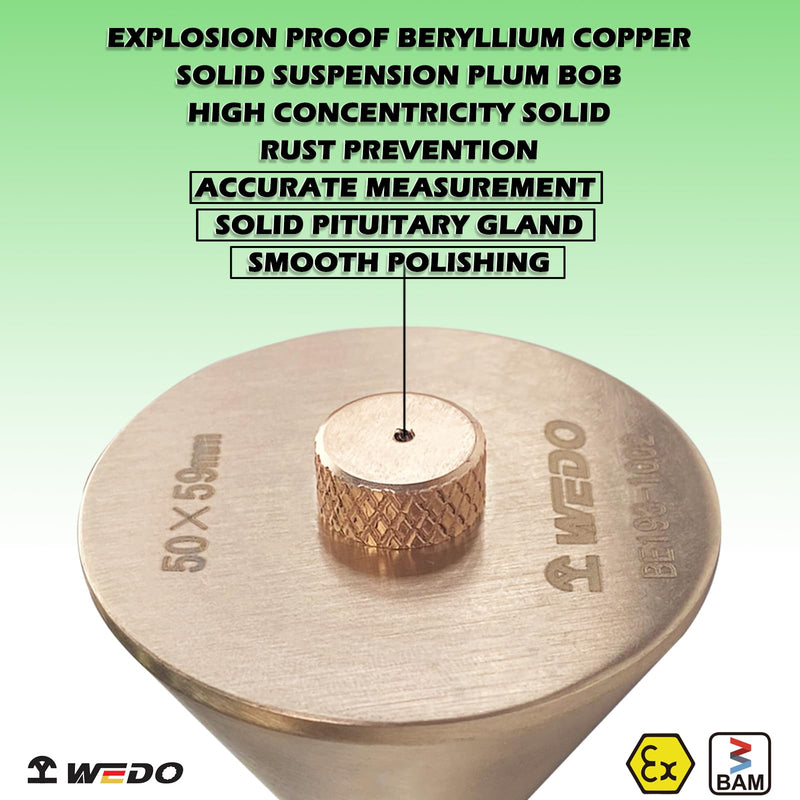 WEDO Non-Sparking Plumb Bob,Hanging Wire Hammer,High Precision Vertical Building Measuring Tool,Beryllium Copper,Non-magnetic,Size 59 * 50mm,Ideal for Straight Level Test,BAM&FM Certificate Beryllium Copper 59*50mm