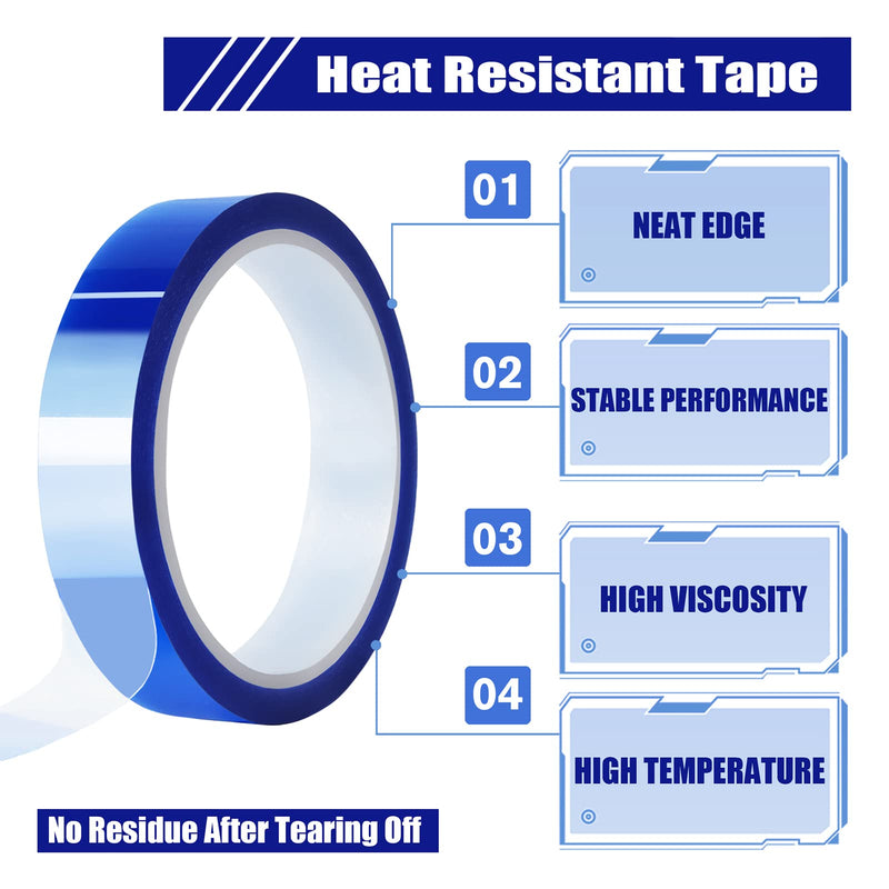 4 Rolls 20mm x33m(108ft) Blue Heat Tape High Temperature Heat Resistant Tape Heat Transfer Tape for Heat Sublimation Press Vinyl,No Residue