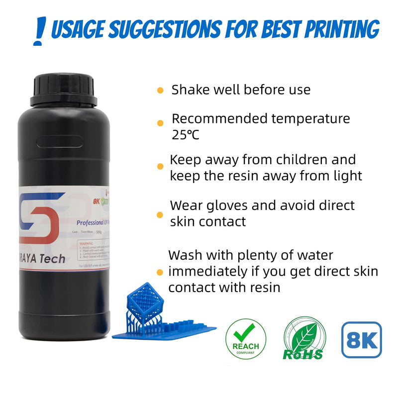 Siraya Tech Cast 3D Printer Resin Easier to Burn and Print Clean Burnout Great Smooth Surface High Resolution Castable 405nm UV-Curing Resin for Thicker Designs and Metal Parts (True Blue, 500g) True Blue 500g