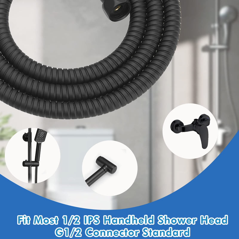 RUMOSE Shower Hose 118 inches Shower Head Hose Shower Head Extension Hose Extra Long Stainless Steel Shower Hose Attachment Flexible Handheld Shower Sprayer Hose, Matte Black 118 in
