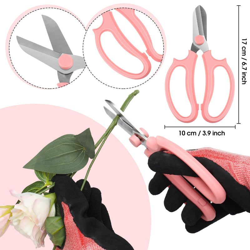 WILLBOND 11 Pcs Rose Thorn Remover Valentine Leaf Stripping Tool Garden Pruning Shear Scissors Kit Thorn Remover for Roses Floral Gloves and Floral Tape for Outdoor Gardening Flower(Pink, Green) Pink, Green