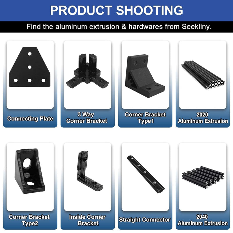 8pcs 2040 Aluminum Extrusion Joint Plate Connector Corner L Bracket 6-Hole 2040 V Slot Hardware T Slotted Accessories with T Nuts and Screws for Aluminum Profile 3D Printer Frame Part Black L-6Hole 2040B