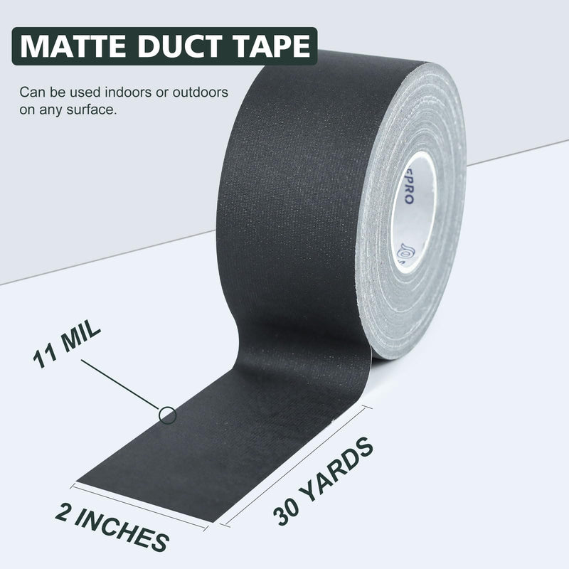 Black Gaffers Tape, Bulk Gaff Tape 2" X 30 Yards, Heavy Duty Gaffer Tape, Floor Tape for Electrical Cords Cable Tape, Non-Reflective Matte Finish Gaff Tape for Photography 1