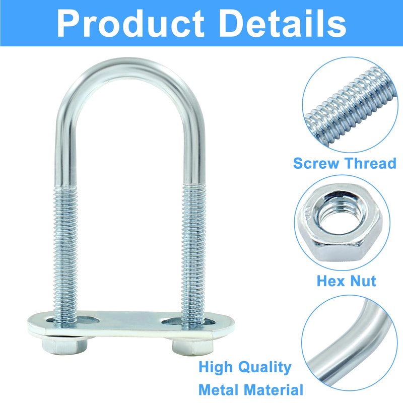 4 Sets M6 U Bolts 1 Inch Wide, Round U-Bolts with Frame Plates, Nuts, and Washer, Zinc Plated Steel U Clamp for Trailers, Boats (25 mm x 70 mm 25 mm x 70 mm
