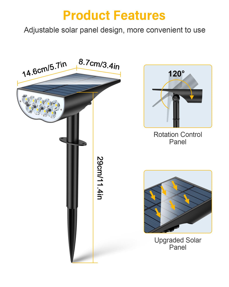 Solar Spot Lights Outdoor Waterproof, 3 Lighting Modes Solar Landscape Lights for Outside, Dusk to Dawn IP65 Waterproof Outdoor Solar Lights for Yard Pathway Driveway Landscape, Cold White, 1 Pack