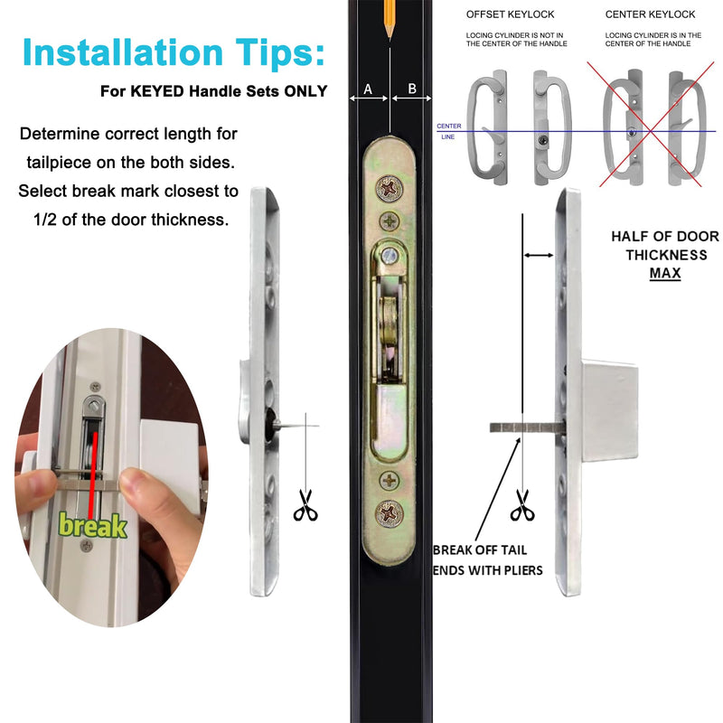 Offset Position Keyed Sliding Patio Door Handleset with Mortise Lock, 45° Keyway, 3-15/16" H.C., Fits 1-3/8" to 2" Thick Doors, Non-Handed, White Diecast 3-15/16" Offset