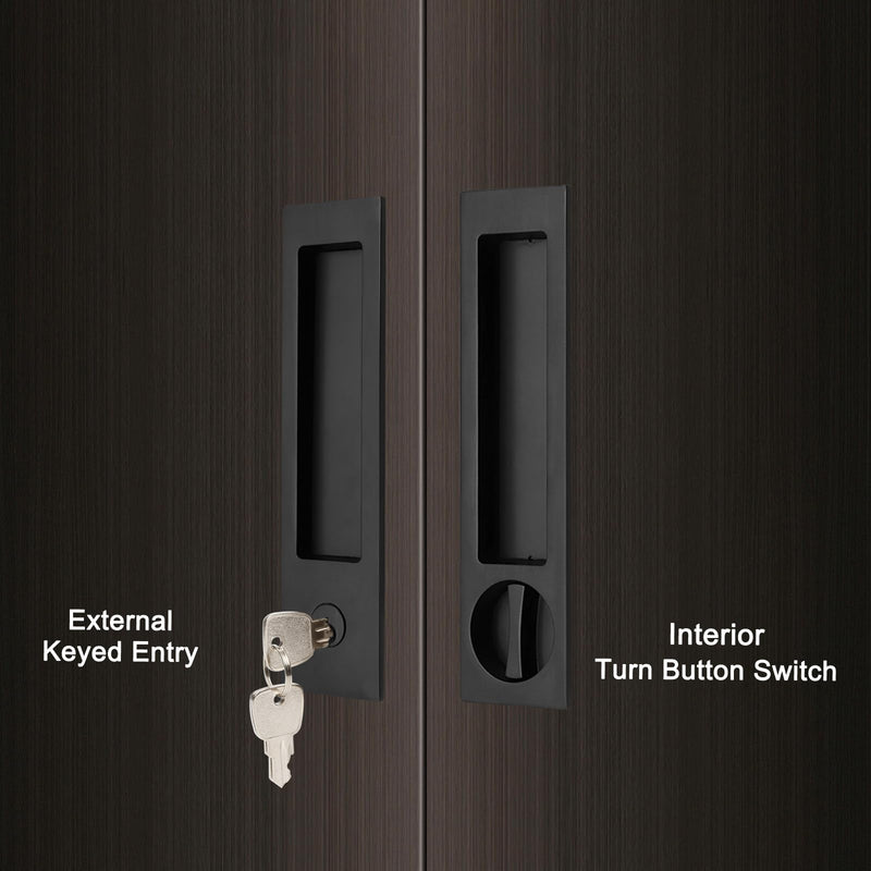 Dontay Pocket Door Handle, Modern Rectangular Keyed Entry Function, (Bed/Bath) Pull Latch, Recessed Sliding Door Hardware for 1 3/8” to 2 3/16” Thickness (Keyed Entry Lock, Matte Black, 1 Pack) Keyed Entry Lock