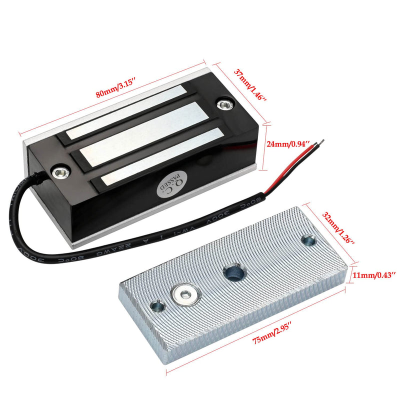 Electric Magnetic Lock 60KG 130LBS Holding Force Electromagnet Lock 12V Fail Safe NC Mode Single Door for Access Control System 60KG/130Lbs
