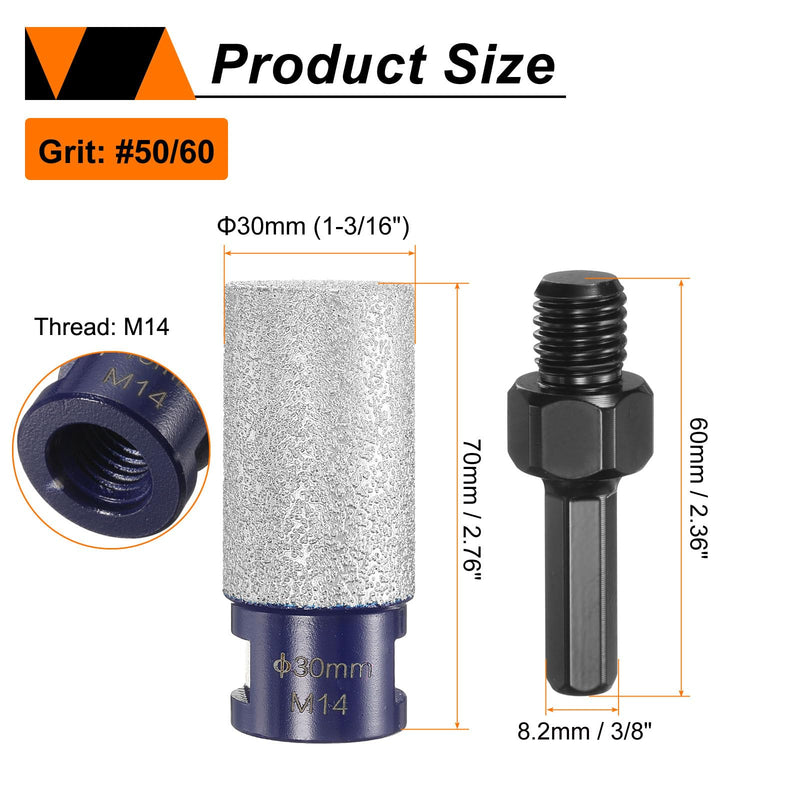 HARFINGTON 2pcs Diamond Finger Milling Bits 30mm (1-3/16") Dia 5/8"-11 Thread Diamond Milling Bit for Enlarging Shaping Existing Holes in Porcelain with 3/8" Hex Shank Adapter, Blue/Black 30mm (1-3/16") 2