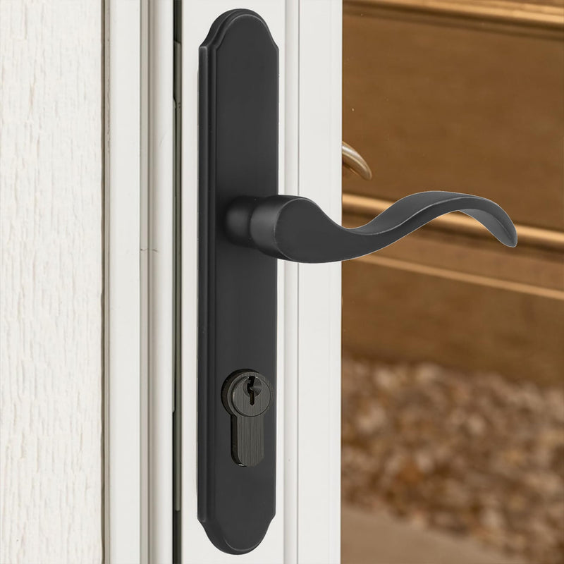ReigaHood Offset Euro Mortise Storm Door Handle Complete Set Fits for Pella Screen Door Hardware, 2-1/2" Handle PZ, 7/8" Backset, 7-1/4" Trimplate H.C., Non-Handed, Matte Black
