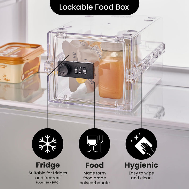 Lockabox Mini™ | Small Lock Box | 3 Litre Combination Lock Box For Food, Medicine & Home Safety | External Size 8.8 x 6.1 x 4.7 inches | BPA Safe (Crystal) Crystal
