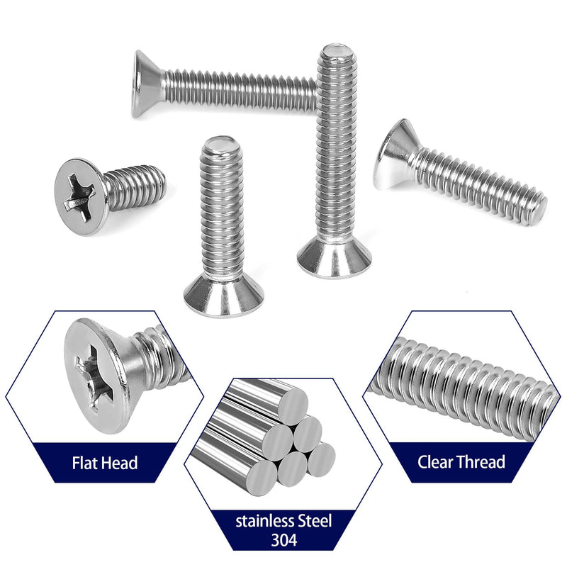 1/4"-20 x 2" Countersunk Flat Head Machine Screw Bolts, Full Thread, 304 Stainless Steel, 25 PCS 1/4"-20 x 2"