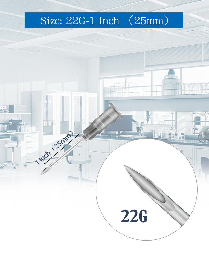 100 Pcs 22G 1 Inch Disposable Needle, Luer Lock Individual Package of Lab Tools Accessories for Refilling Liqui, Plant, Industrial and Ink 22G-1 Inch