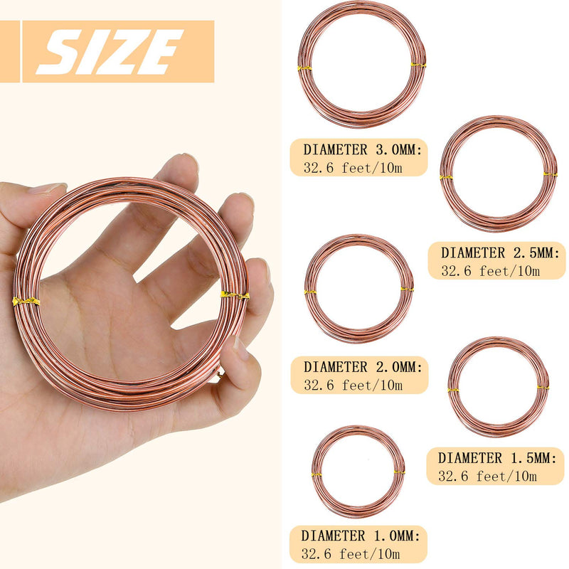 10 Rolls Bonsai Wires Anodized Aluminum Bonsai Training Wire in 5 Sizes - 1.0 mm, 1.5 mm, 2.0 mm, 2.5 mm, 3.0 mm, Total 164 Feet (Brown) Brown