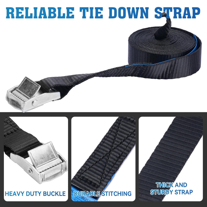 Lashing Straps,1" x 10Ft Adjustable Cam Buckle Tie Down Cinch Strap for Packing Black 4 Pack,Packing Straps Heavy-Duty for Cargo/Luggage/Kayak/Truck/SUV/Car Roof Rack XK25mm*3000mm*4pcs