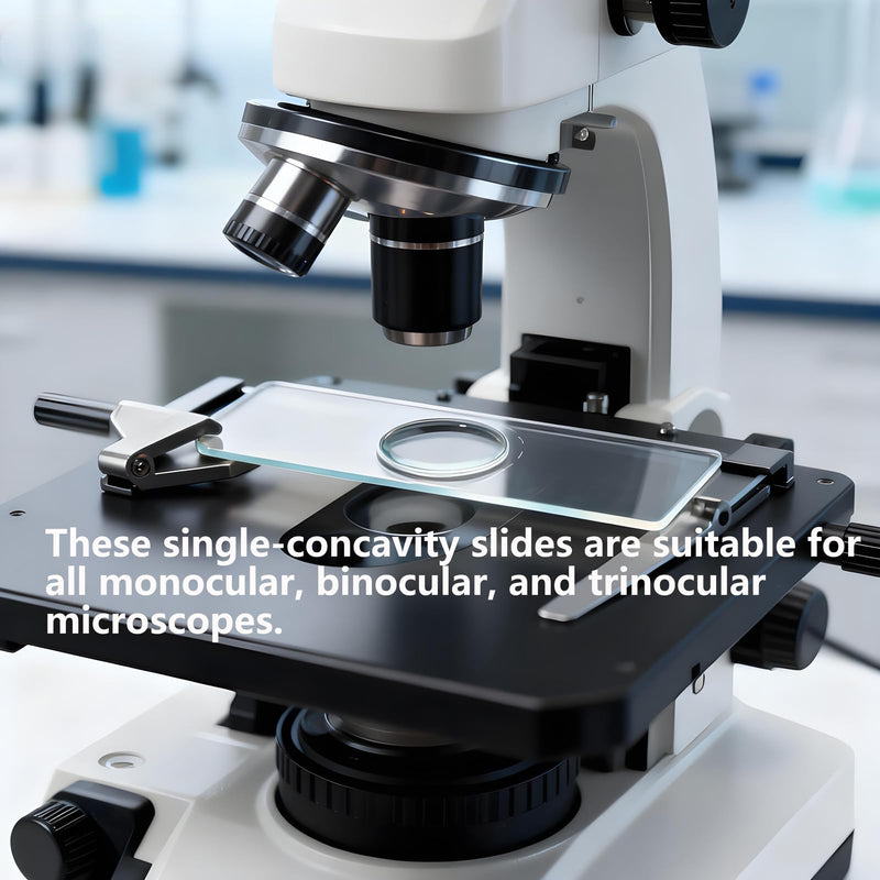 Single Concave Microscope Slides in Wooden Case - 50 Pre-Cleaned Slides with 100 Square Coverslips, Compatible with All Microscopes, Deluxe Gift Set 50 Pcs Single Concave Slides Kit