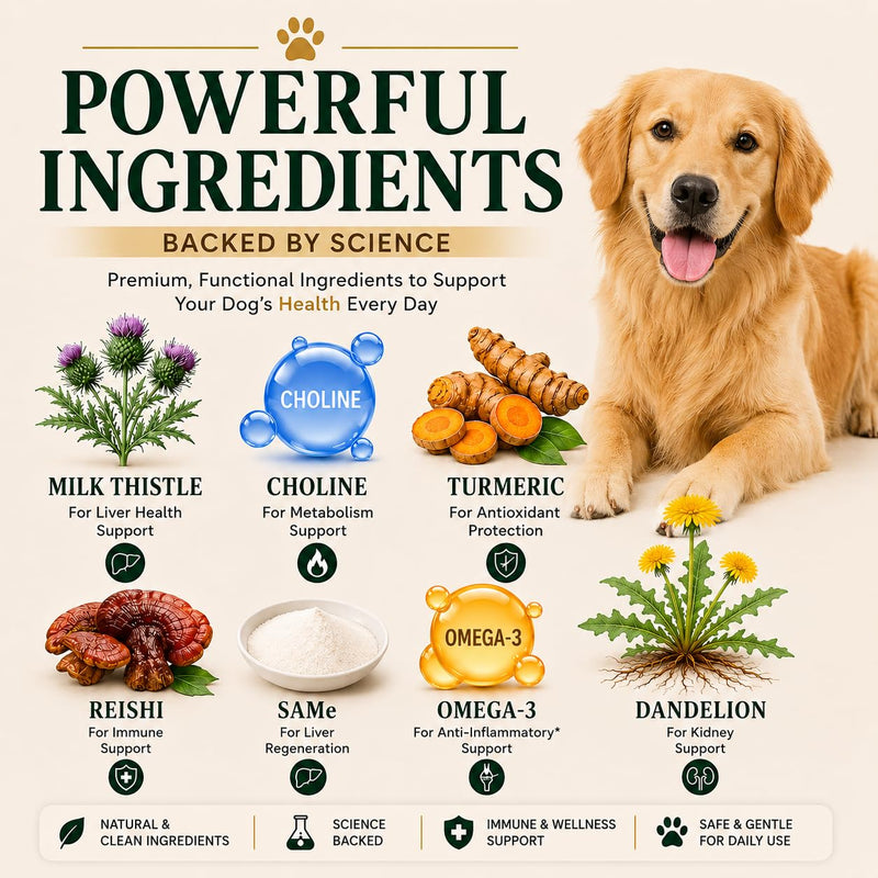 Advanced Liver Support Supplement for Dogs – Milk Thistle, Turmeric, Same & Choline – Liver Detox, Kidney Support, Immunity & Metabolic Boost – Organic Ingredients, Natural Chicken Flavor – 90 Chews Liver Detox Support