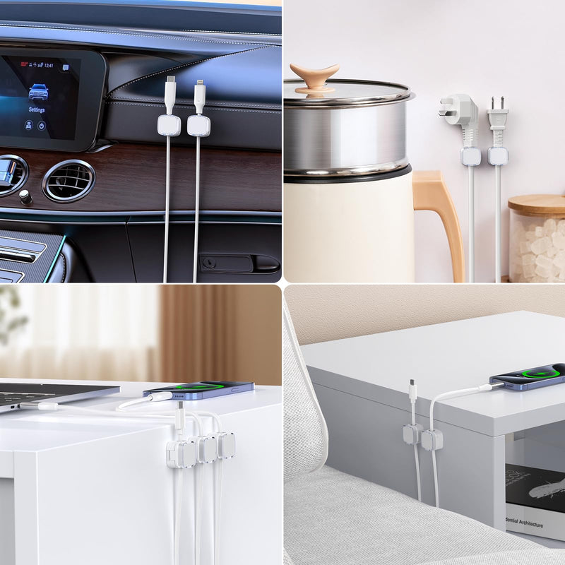 Cord Organizer Holder, 6 Pack Magnetic Cable Clips Under Desk Cable Management, Strong Adhesive Cord Holder for Nightstand Kitchen Appliances Car Wall Office Phone Wire Keeper, Clear White Crystal White - NewNest Australia