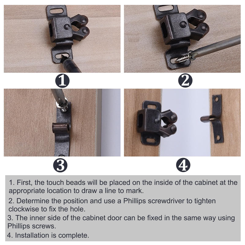 10 PCS Cabinet Latch Double Roller Catch Heavy Duty Latch Hardware with Screws for Cabinet Kitchen Closet Doors Black Nickel