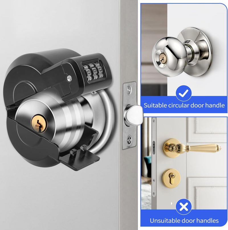 Door Knob Safety Cover Lock Child Proof Door Knob Lockout Device Cover | Combination Lock for Kids Dementia Elderly Safety Water Gas Valve Faucets Temporary Door Handle Lock Fits Most Circular Knobs Black