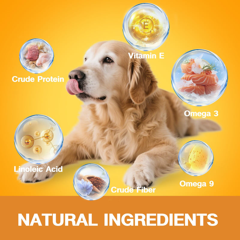 Dog Skin & Coat Chews 120 Count – Omega 3, 6 & 9 + Linoleic Acid & Vitamin E for Itching, Shedding & Allergy Relief, Dry Skin Support, Beef Flavor, All Breeds & Ages