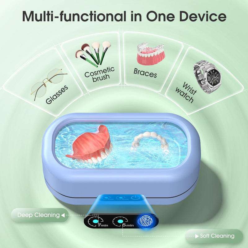 Professional Ultrasonic Jewelry Cleaner with Digital Timer,50KHz Ultrasonic Cleaner Machine with 304 Stainless Steel for Jewelry,Eyeglasses, Rings, Coin, Watch Strap, Dentures, Hygiene Items (Bule) Bule