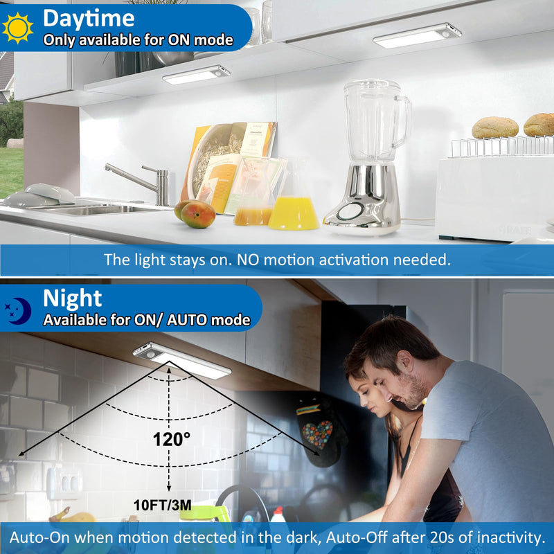 30-LED Motion Sensor Under Cabinet Lights, Magnetic Rechargeable Under Counter Closet Light, Wireless Night Light Bar Stick-On, 2-Pack, Cool White 8 inch