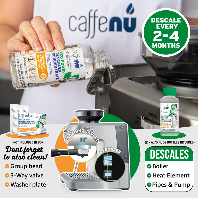 Breville Compatible Descaling Solution. 2 Bottles of Descaler Solution. Descaling Kit Removes Limescale For Hotter Coffee. 4 Uses Descaler For Breville Coffee Machines. 6.75 Fl Oz (Pack of 2)