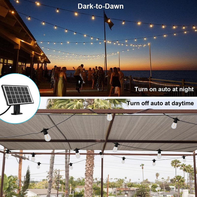 SUNTHIN Outdoor Solar String Lights, 48ft Solar Patio Lights with USB Rechargeable, Waterproof & Shatterproof Solar Powered Bulbs for Yard, Porch, Garden, Pool, Party, Camping Black 48 Feet